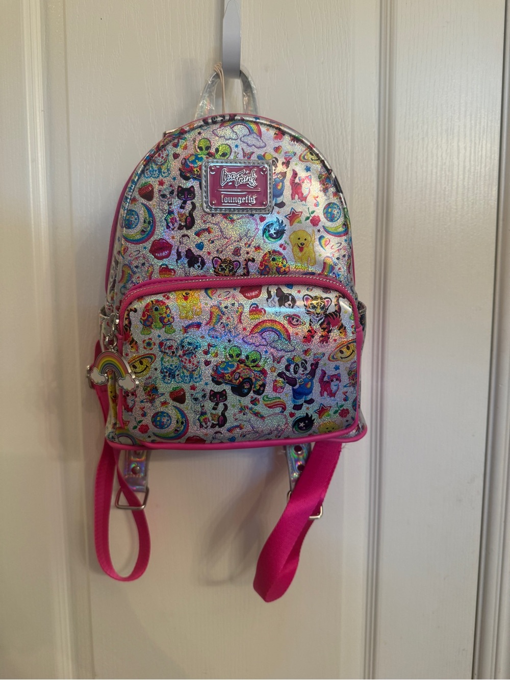 Loungefly Lisa Frank Glitter Sticker Mini Backpack - Hot Pink Trim
